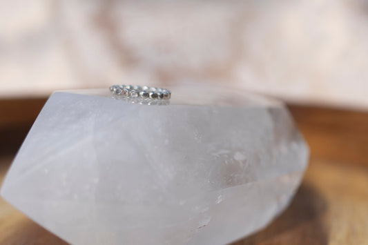 Sterling Silver beaded ring band with small rose quartz gemstones set in each bead