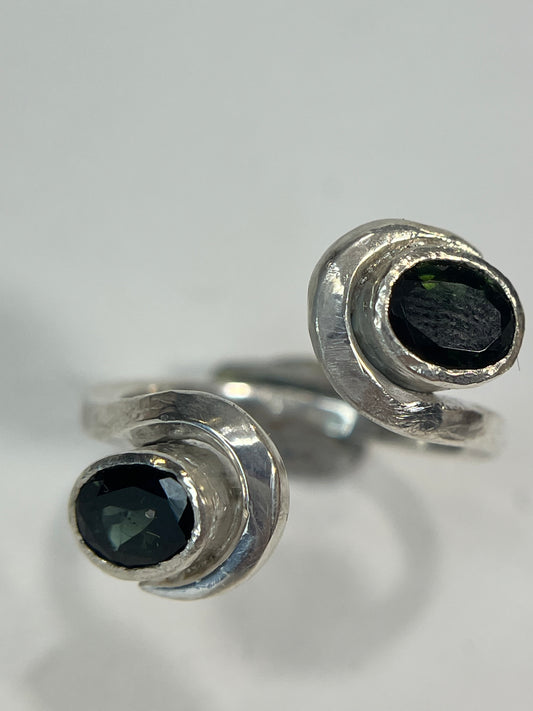 Moss Green Double Tourmaline Ring - Size 8
