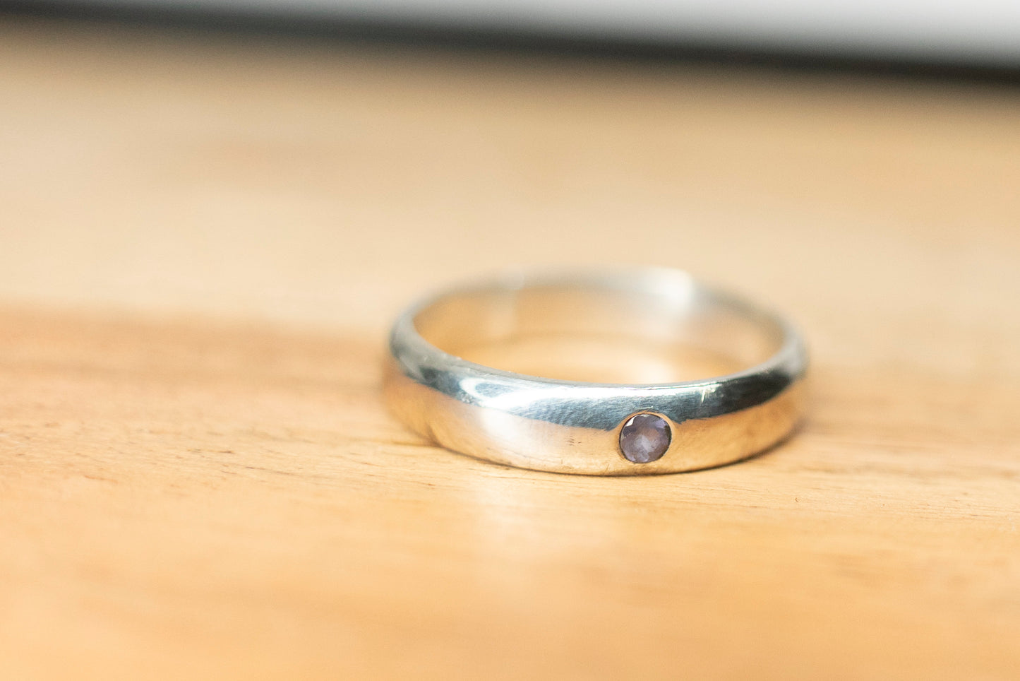 Classic half round wedding ring with birthstone 