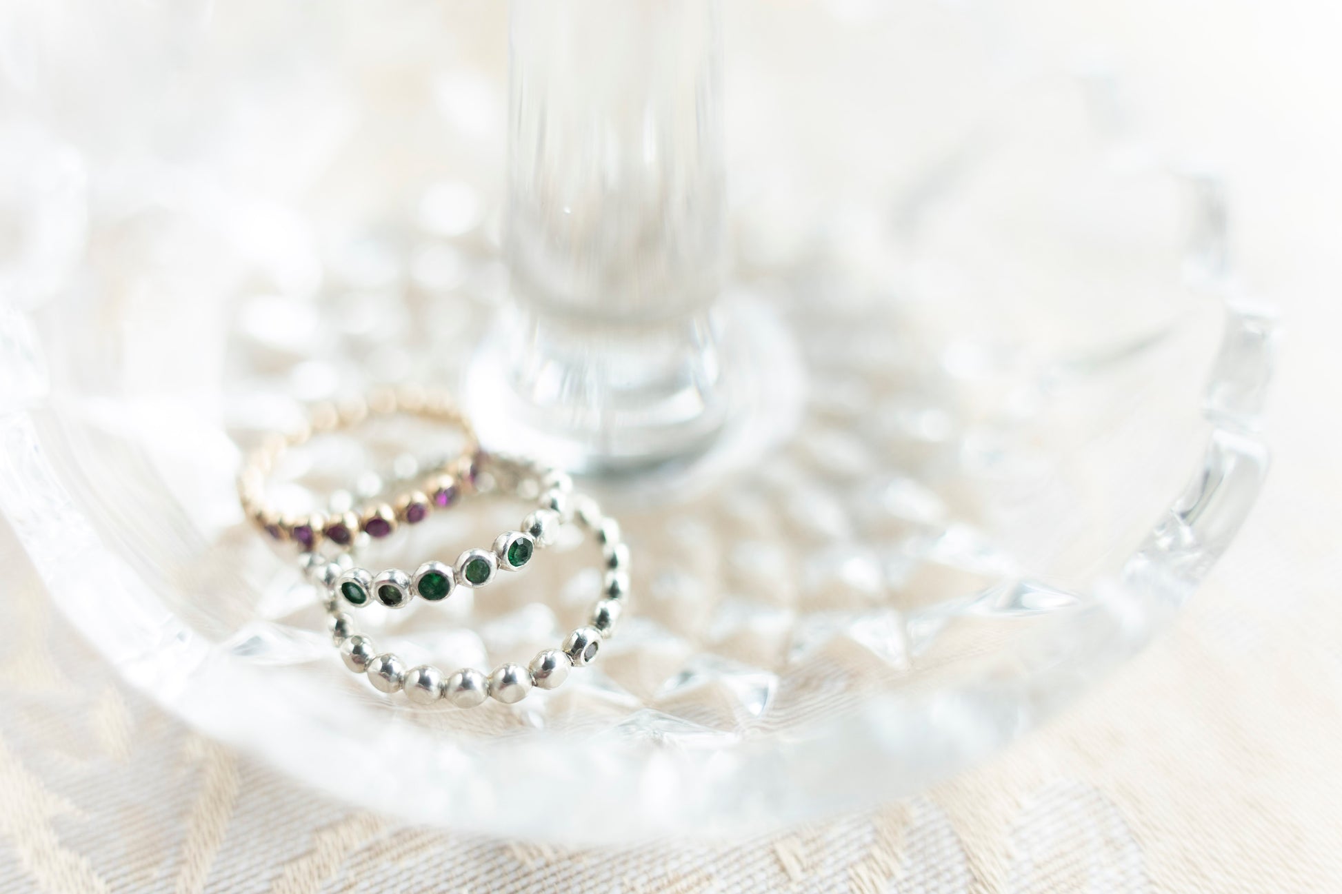 Gem Bead Ring with a single gem, 5 gem bead ring and half eternity gem bead ring