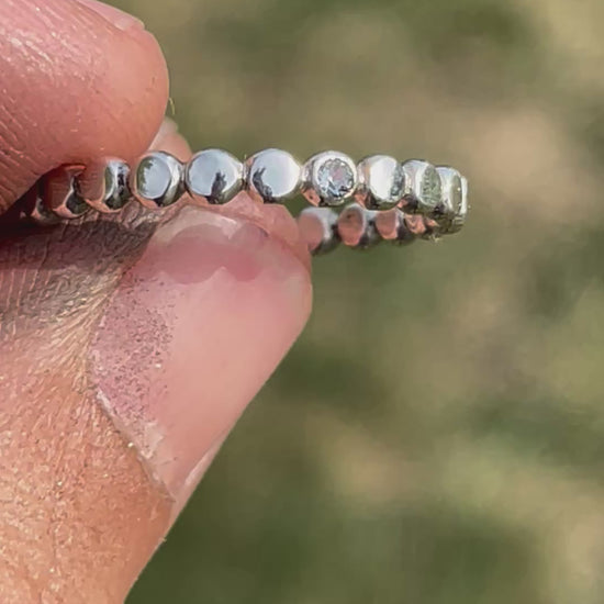 sterling silver gem bead ring with grey spinel