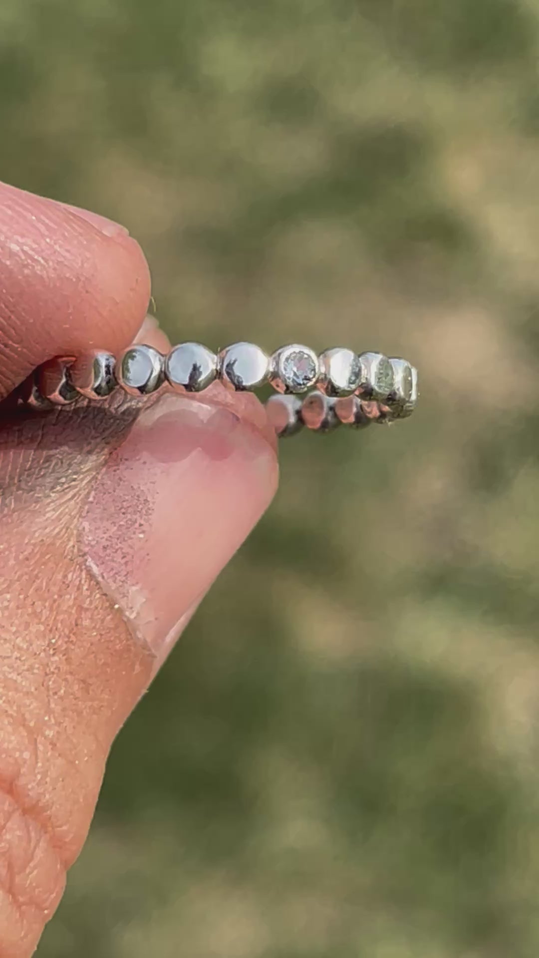 sterling silver gem bead ring with grey spinel