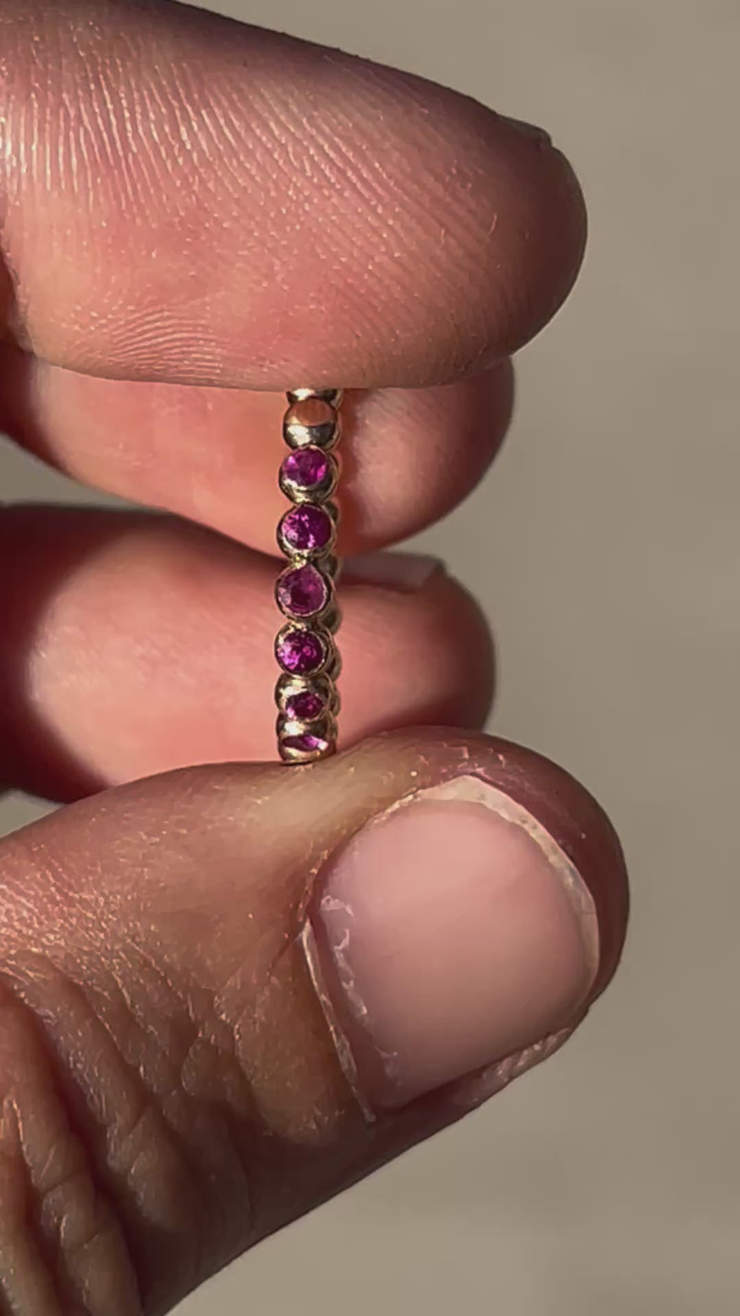 half eternity gold fill gem bead ring with rubies