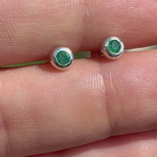 Emerald birthstone stud earrings in sterling silver 