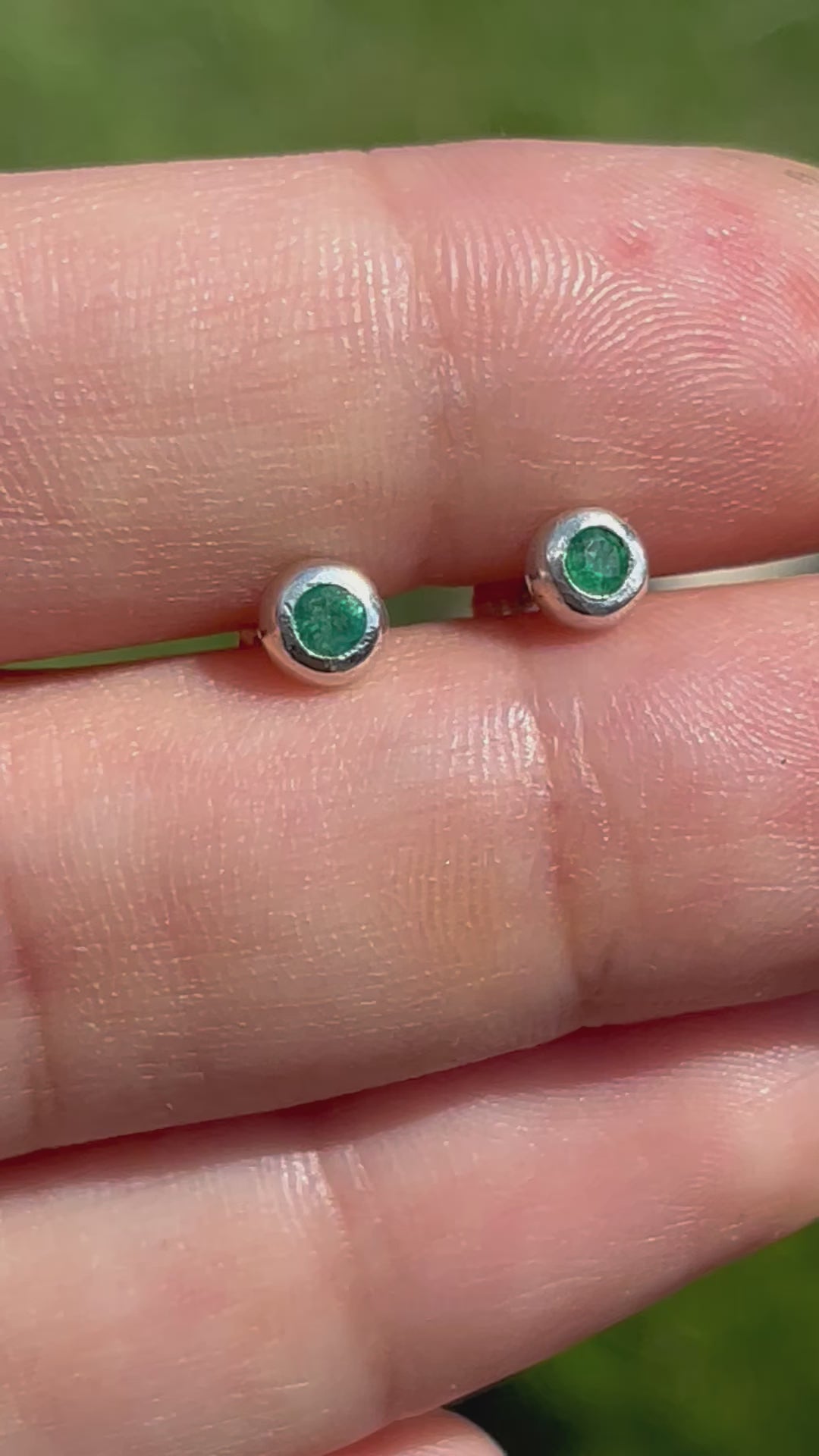 Emerald birthstone stud earrings in sterling silver 