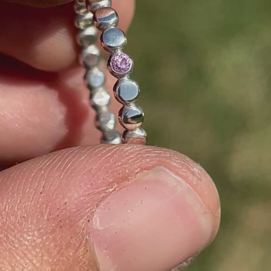 Pink Sapphire gem bead ring in sterling silver