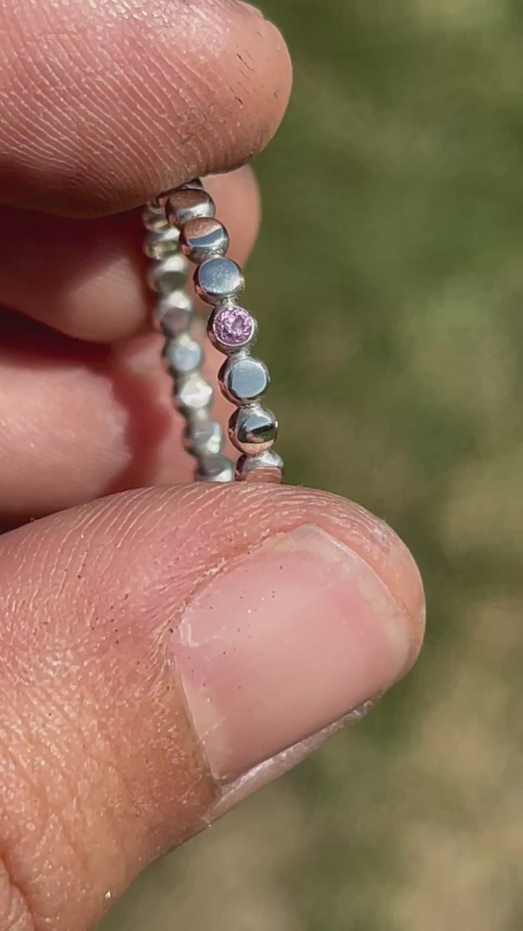 Pink Sapphire gem bead ring in sterling silver