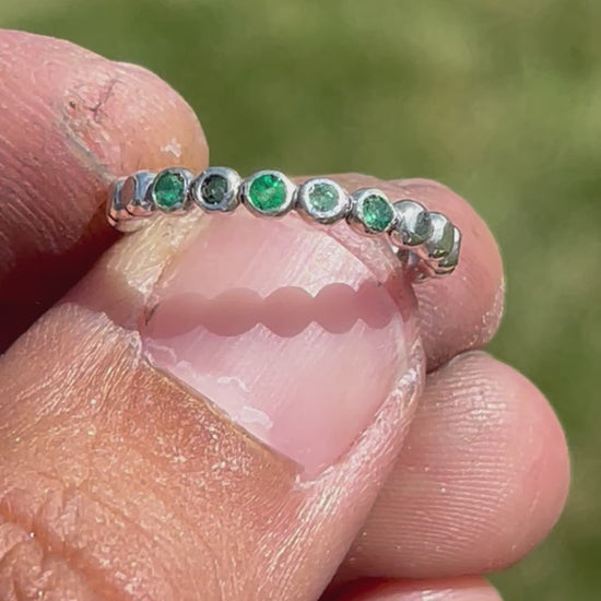 5 emerald gem bead ring in sterling silver