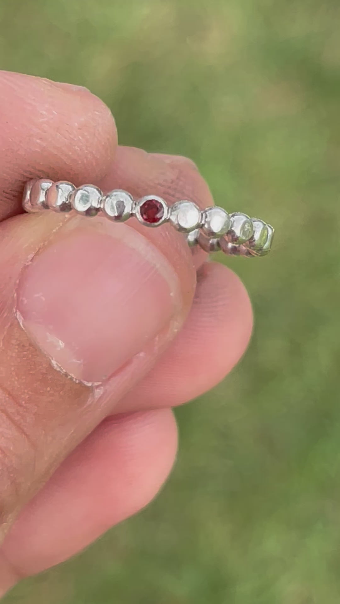 Garnet Gem Bead Ring in sterling silver