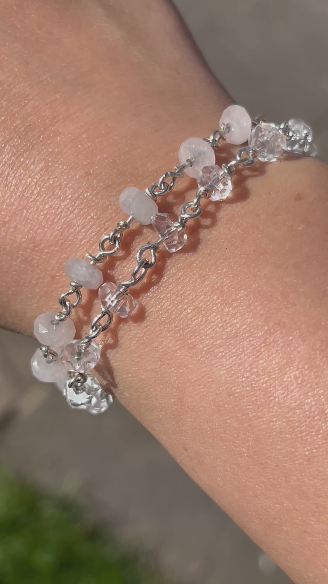 Rose quartz and clear quartz bracelet